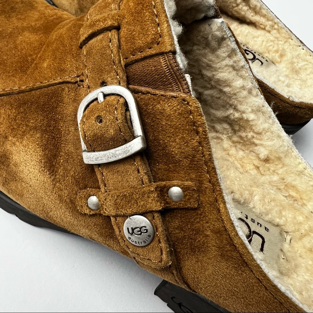 *SOLD*Ugg Australia Lila Chestnut Suede Shearling Mules/Clogs - Picture 2 of 9